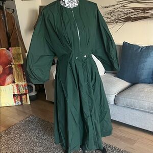 Women's Dark Green Maxi Dress with Puff Sleeves